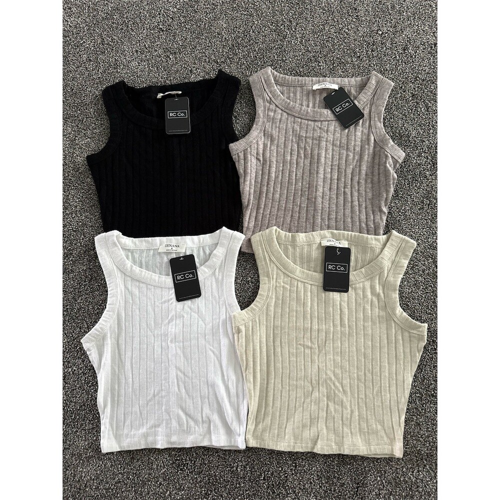 Zenana Tank Top Womens Size S Ribbed Knit Sleeveless Crew Neck Stretch